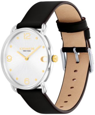Unisex Three Hand Quartz Black Leather Strap Watch 36mm
