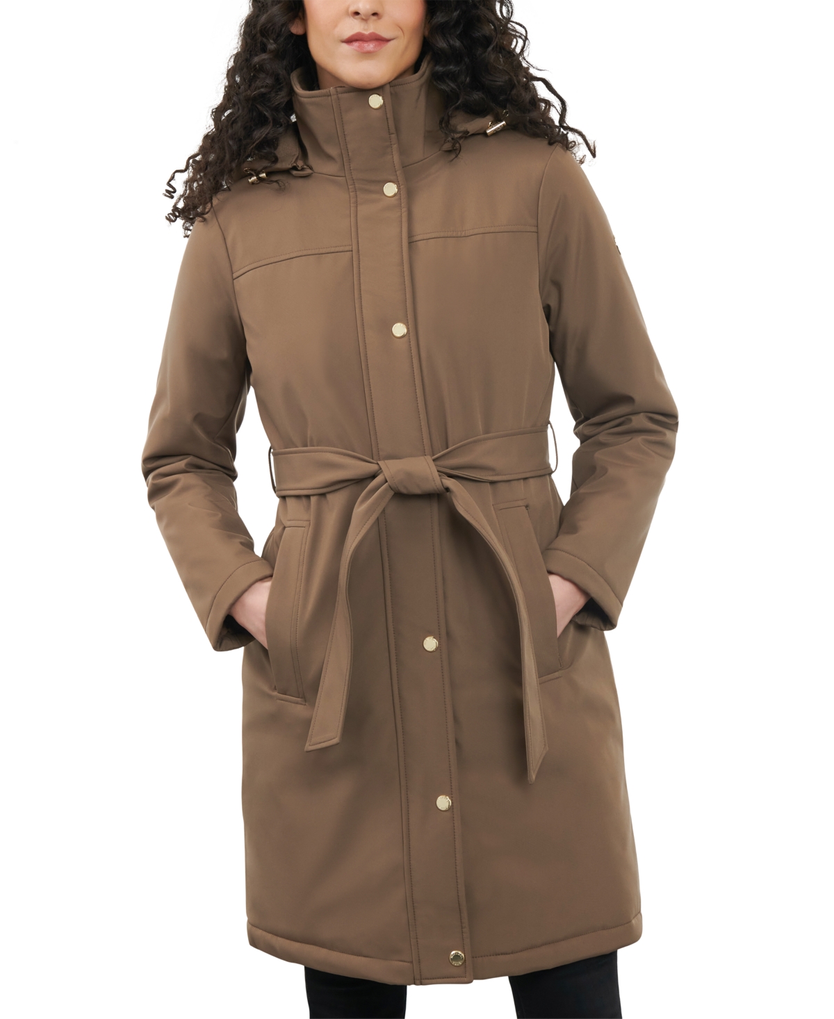 Michael Kors Michael  Women's Hooded Belted Raincoat, Regular & Petite, Created For Macy's In Dark Tan