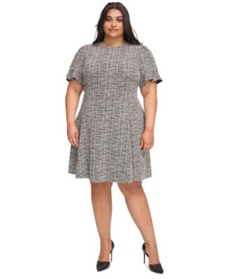 DKNY - Plus Size Flounce-Sleeve Fit & Flare Dress