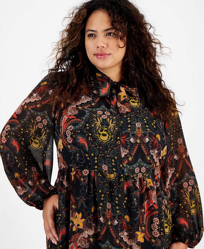 Print Classic Long Sleeve Swing Dress - Pegasus Construction main image 1