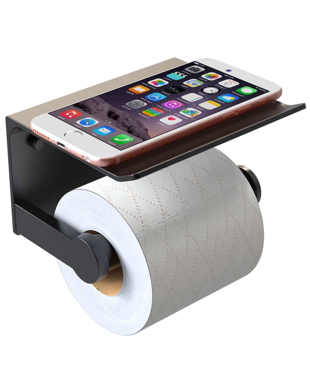 Toilet Paper Holder with Phone Holder, Aluminum Rust Proof, Easy Wall Mounted with Integrated Phone Shelve for House, Apartment, RVs, Matte Bla