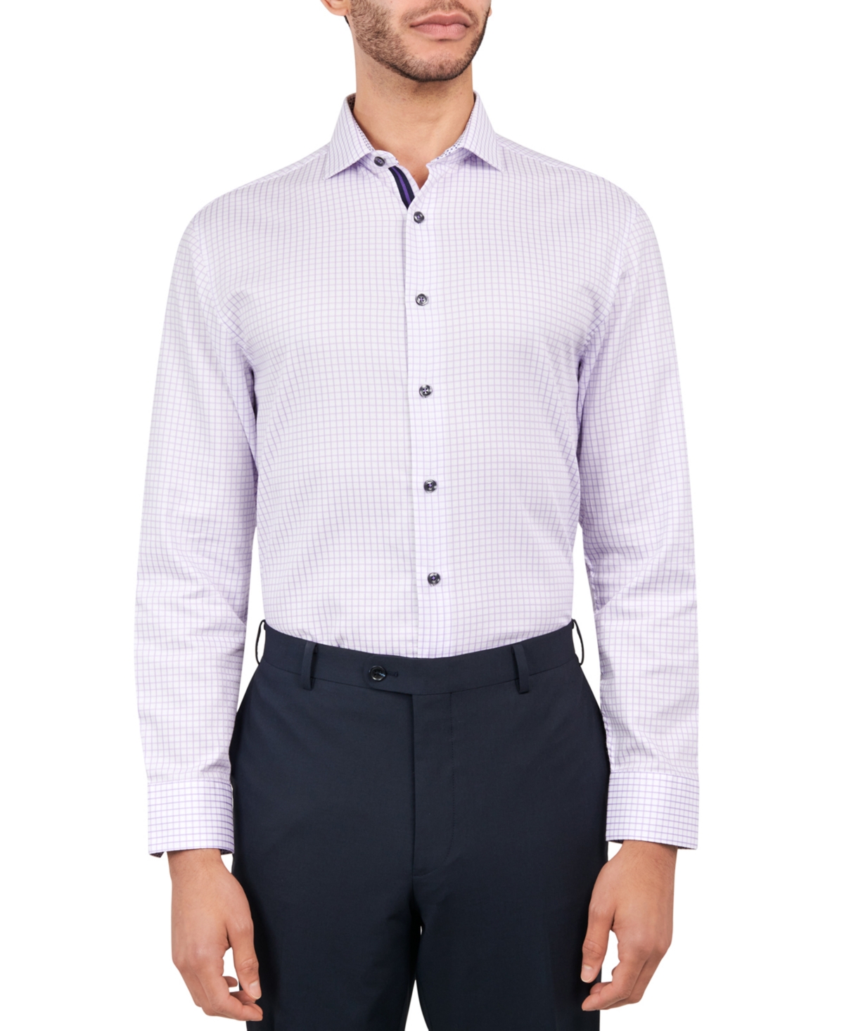 Michelsons Men's Regular-fit Gingham Dot Dress Shirt In Lilac