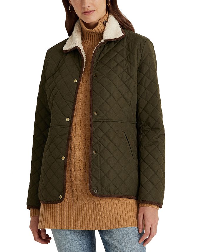 Lauren Ralph Lauren Women's Faux-Sherpa Collar Quilted Coat, Created for Macy's - Botanic Green - Size XXL