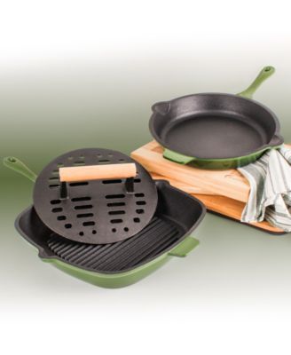 Cast Iron Grill Pan with Slotted Steak Press – Neo Collection, 11", 2-Piece Set