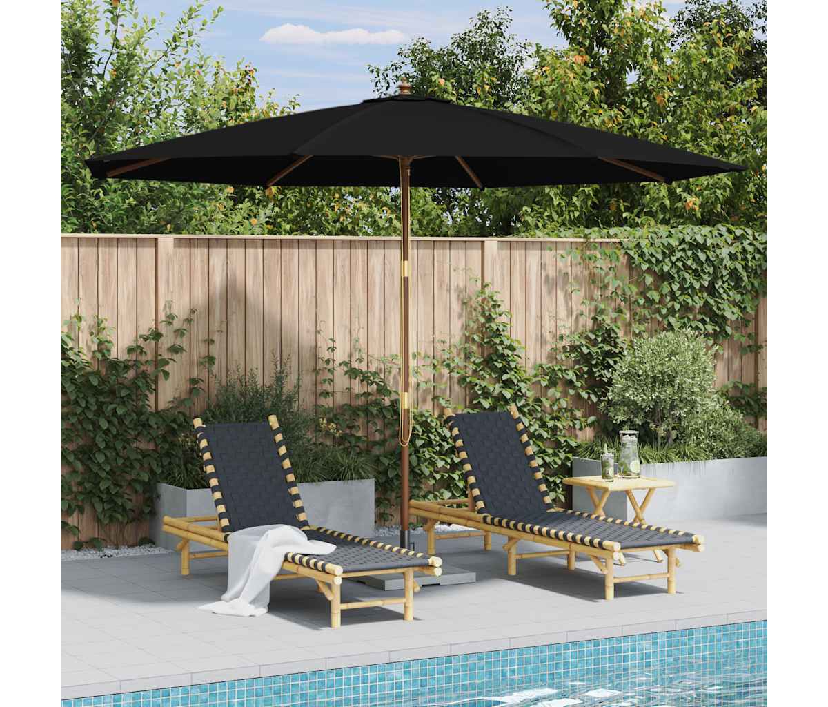 Garden Parasol with Wooden Pole 137.8