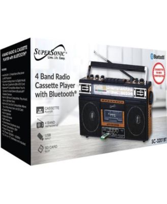 Retro 4-Band Radio and Cassette Player with Bluetooth - Wood