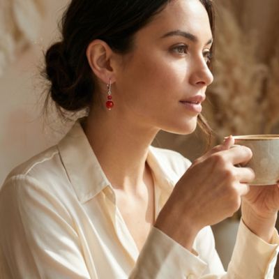 Natural Stones Boho Bali Milgrain Edged Beaded Rondel Separator Double Ball Round Drop Dangle Earrings Sterling Silver Lever back