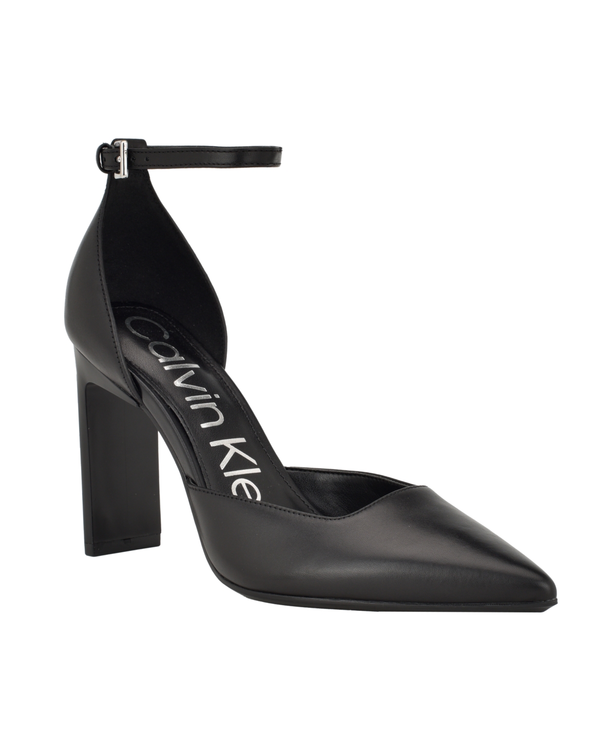Calvin Klein Women's Carcie Pointy Toe Tapered Heel Dress Pumps In Black Leather