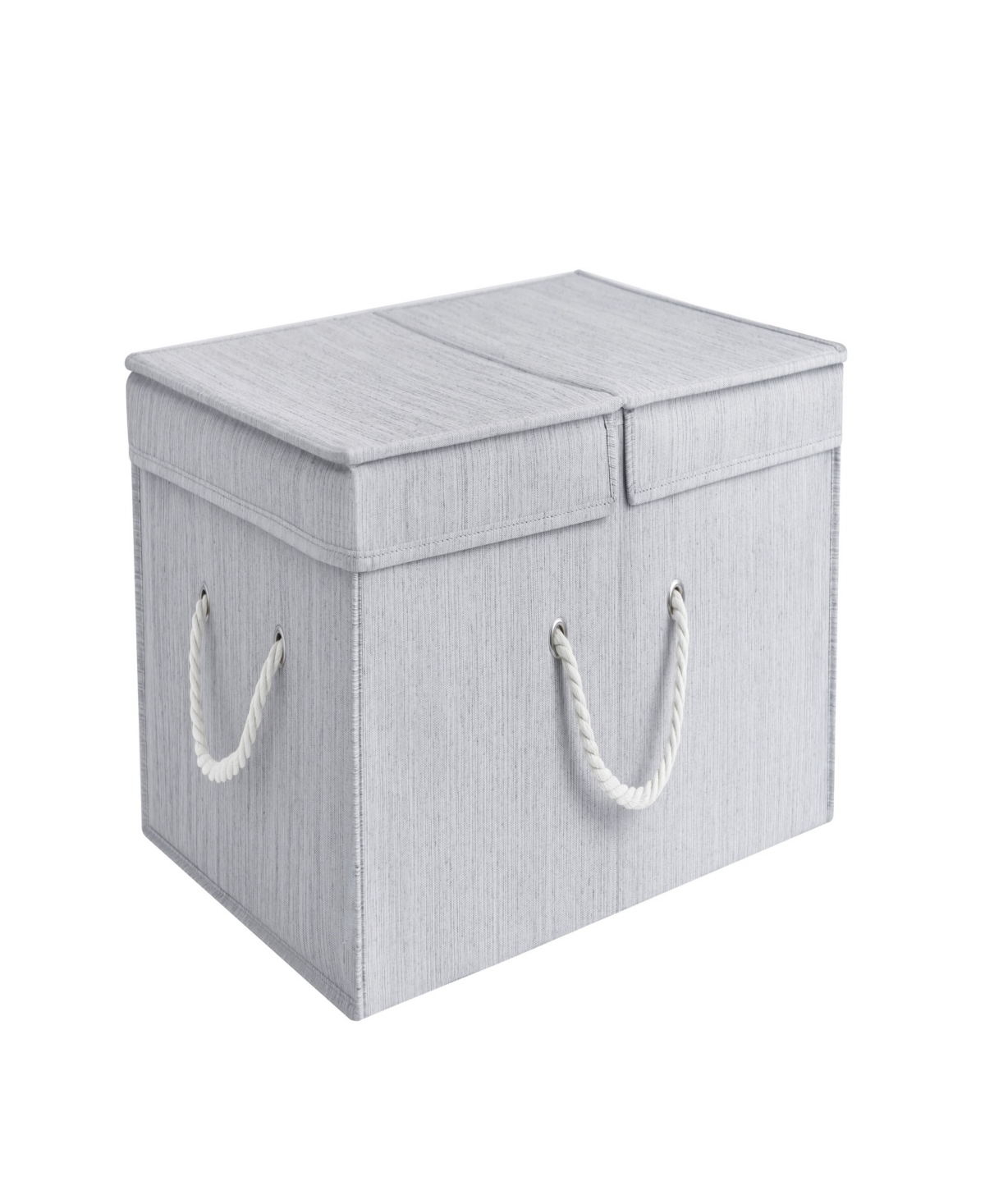Wethinkstorage 65 Litre Collapsible Fabric Storage Bin With Double-open Lid And Cotton Rope Handles In Gray