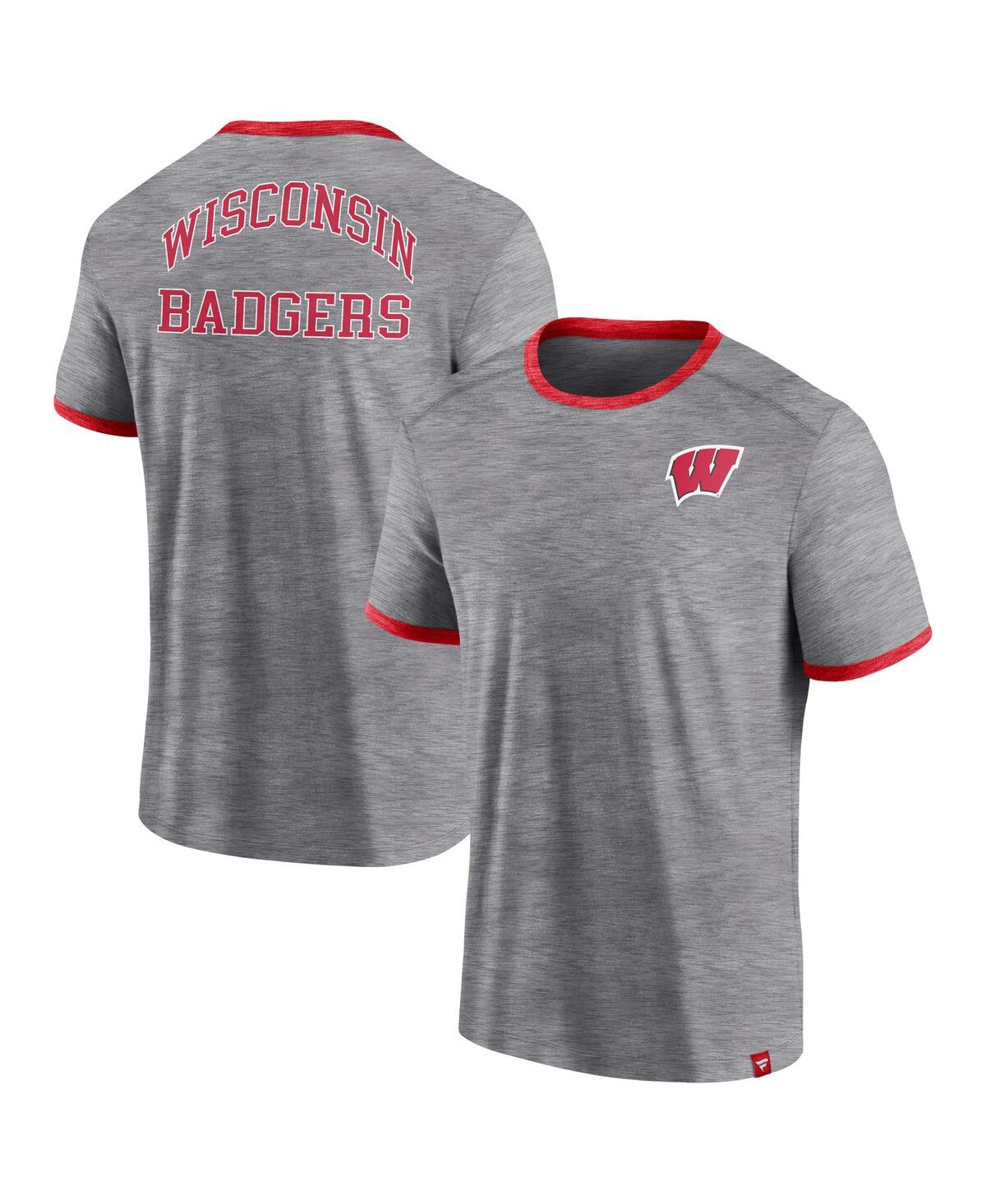 Men's FanaticsWisconsin Badgers Classic Stack Ringer T-shirt - Heather Gray