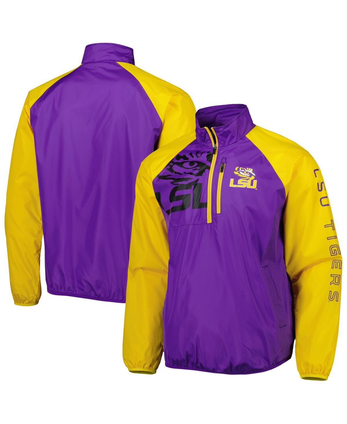 Shop G-iii Sports By Carl Banks Men's  Purple, Yellow Lsu Tigers Point Guard Raglan Half-zip Jacket In Purple,yellow