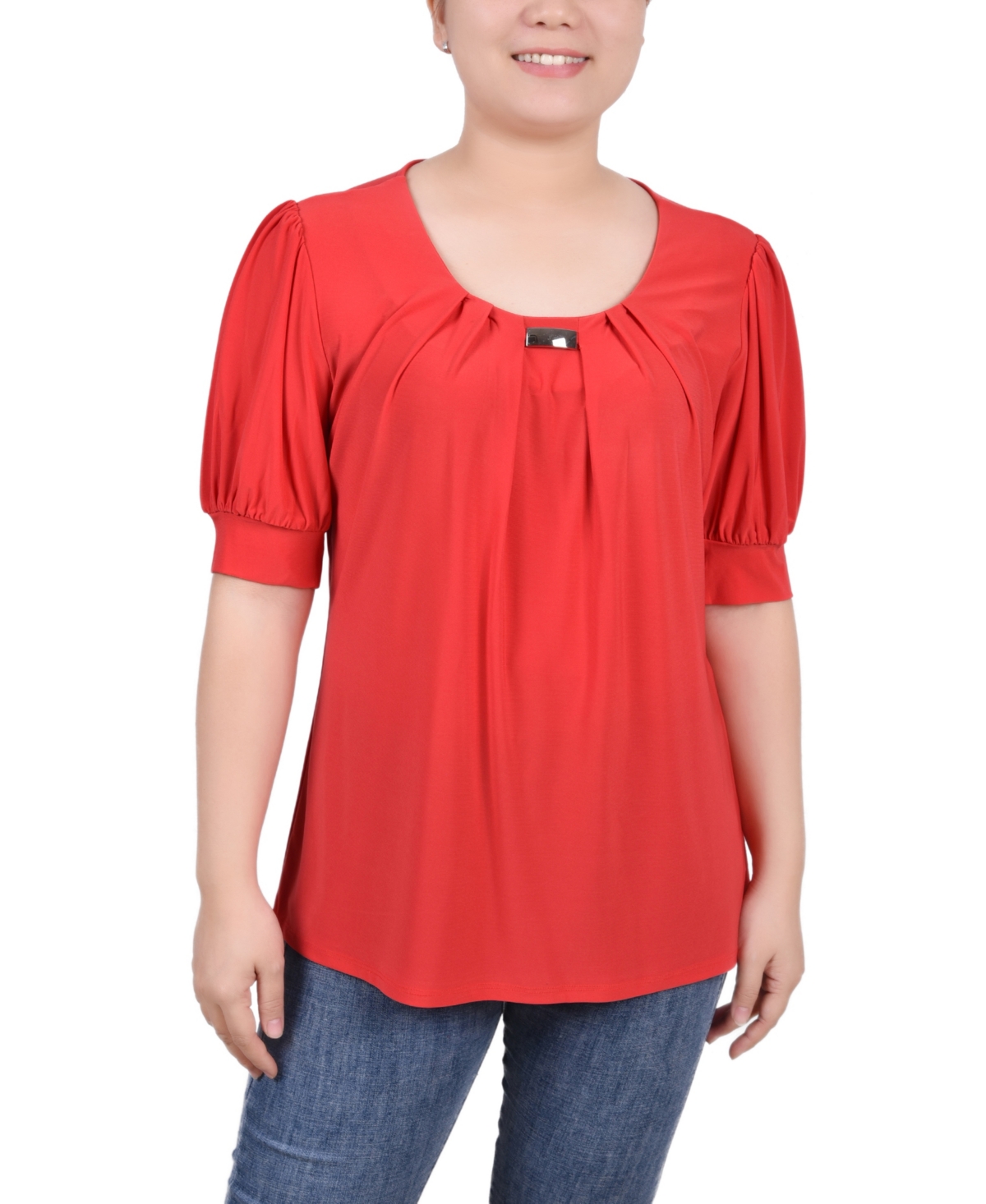 Ny Collection Women's Short Sleeve Balloon Sleeve Top In Calypso Coral