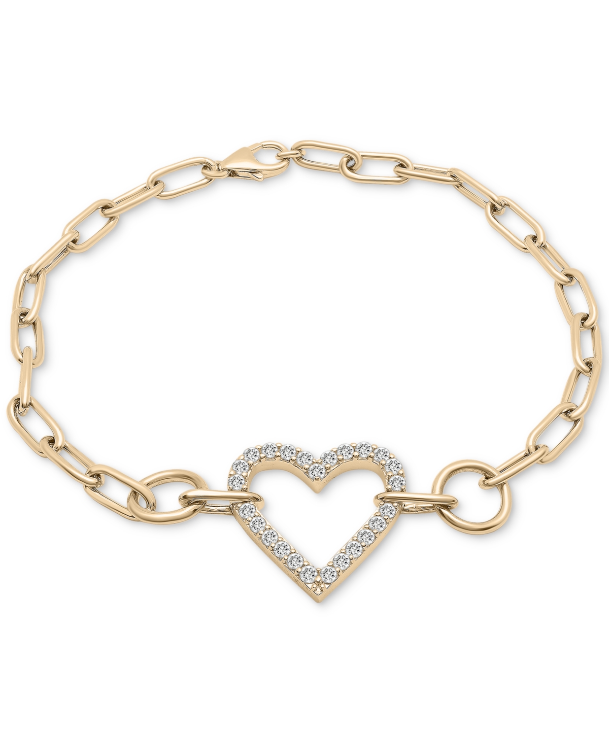 Diamond Heart Paperclip Link Bracelet (1/2 ct. t.w.) in 14k Gold, Created for Macy's - Yellow Gold