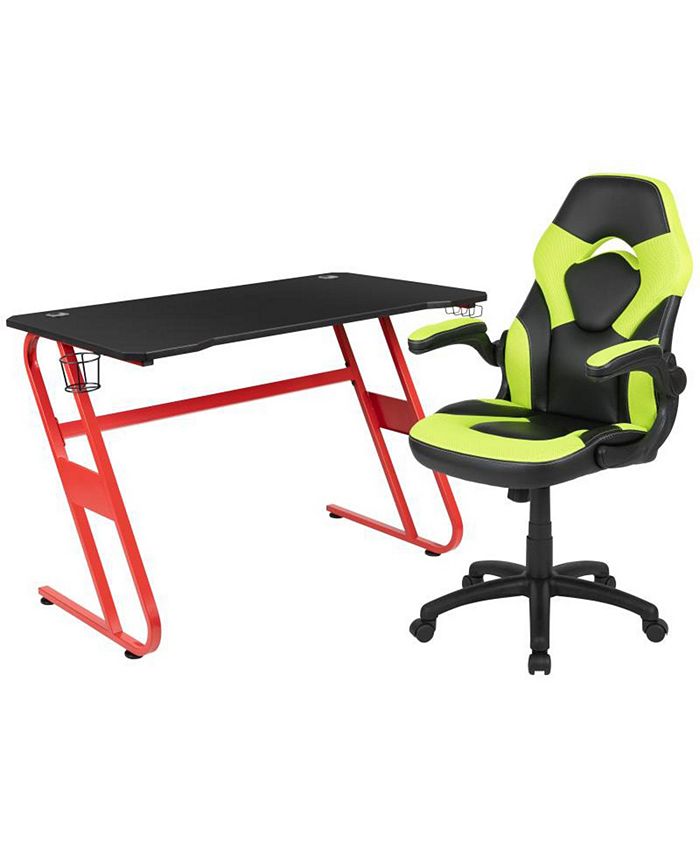 Offex Red Gaming Desk and Black Racing Chair Set with Cup Holder and