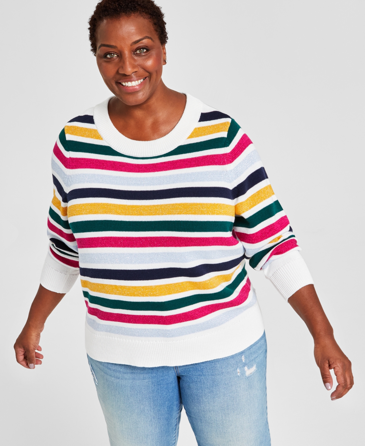 Style & Co Plus Size Novelty Pullover Sweater, Created For Macy's In Multi Stripe