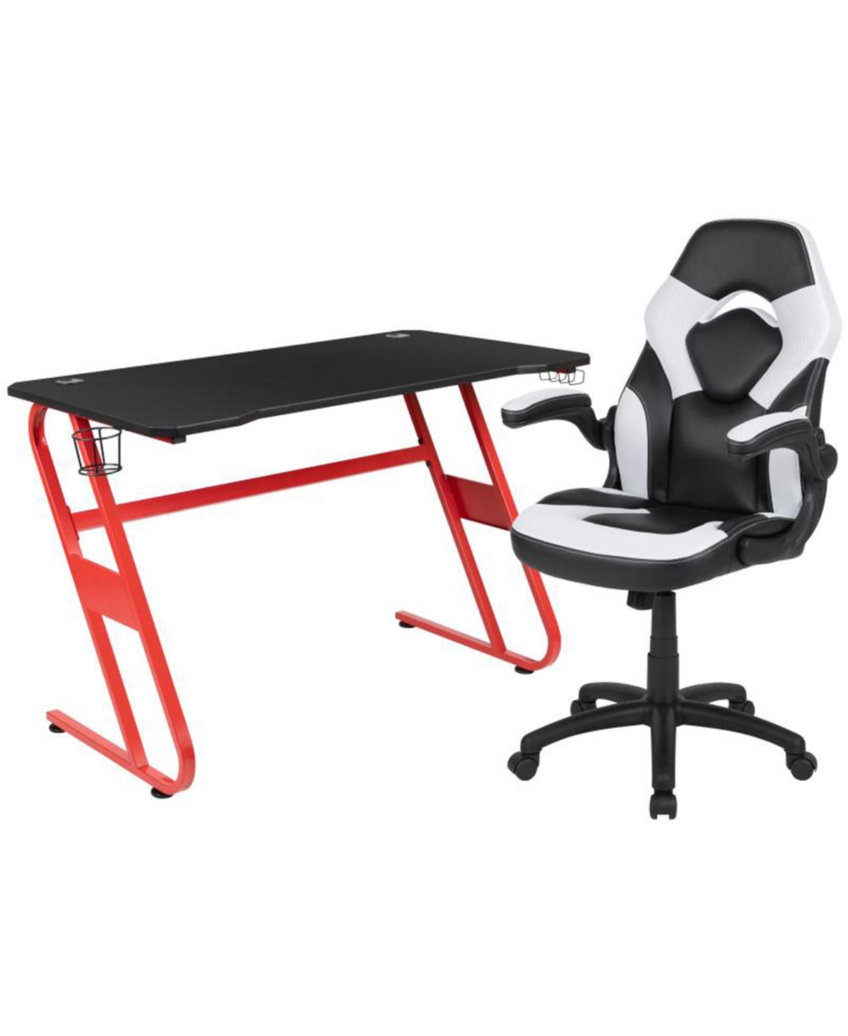 Offex Red Gaming Desk And Black Racing Chair Set With Cup Holder And
