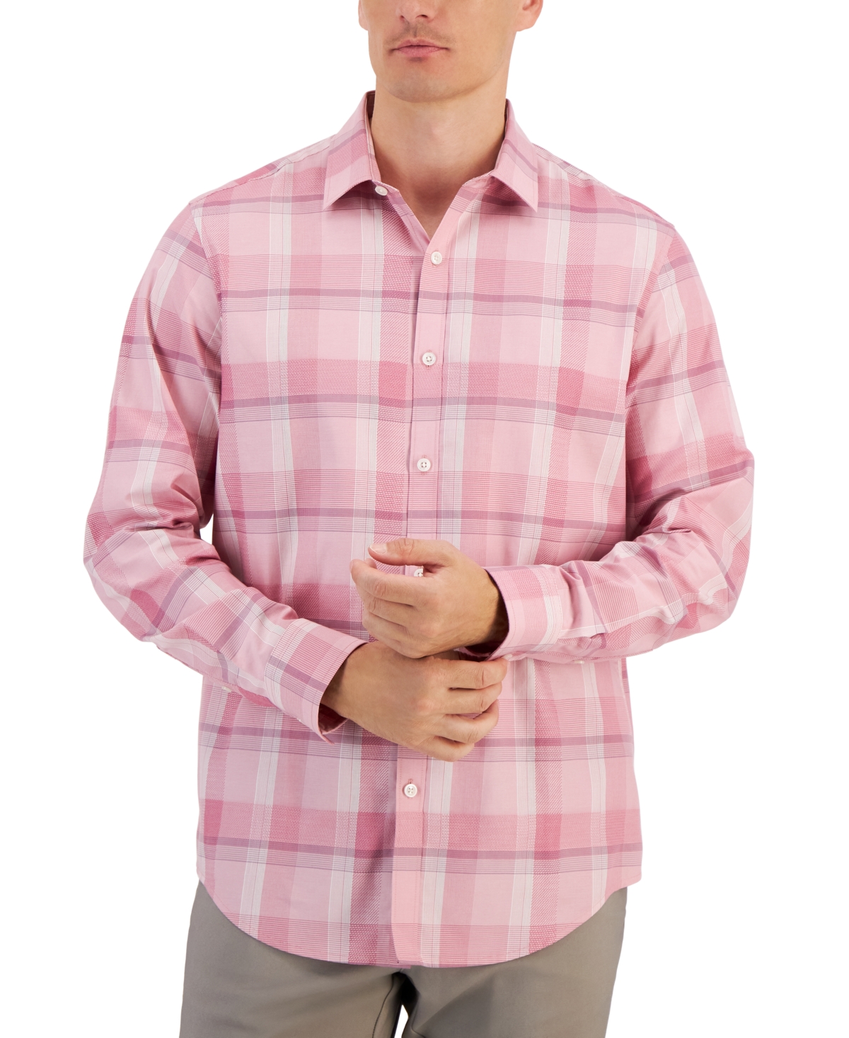 Alfani Men's Lomia Regular-fit Yarn-dyed Plaid Dobby Button-down Shirt, Created For Macy's In Rose Brocade