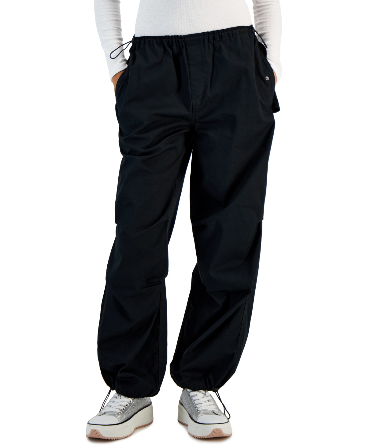 Vanilla Star Juniors' Bungee-hem Parachute Pants In Black