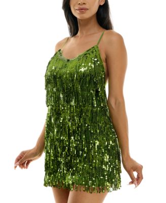 B Darlin Juniors' V-Neck Sequin-Fringe-Trim Mini Dress - Macy's