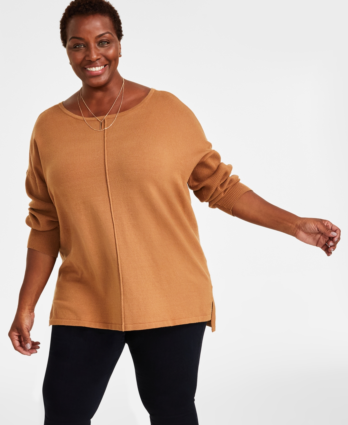 Style & Co Plus Size Front-seam Tunic Sweater, Created For Macy's In Caramel Kiss