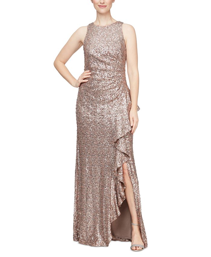 Alex Evenings Women's Sequined Ruched-Waist Ruffled Gown - Macy's