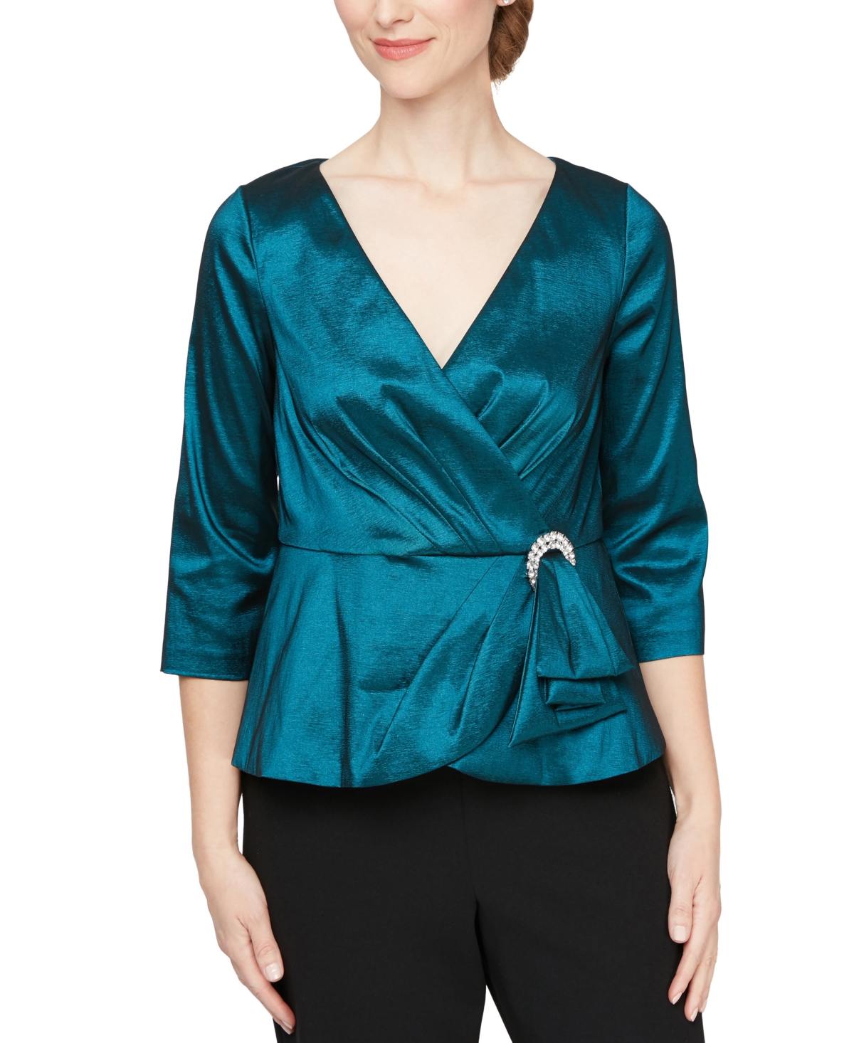 Alex Evenings Women's Embellished Side-draped Top In Teal