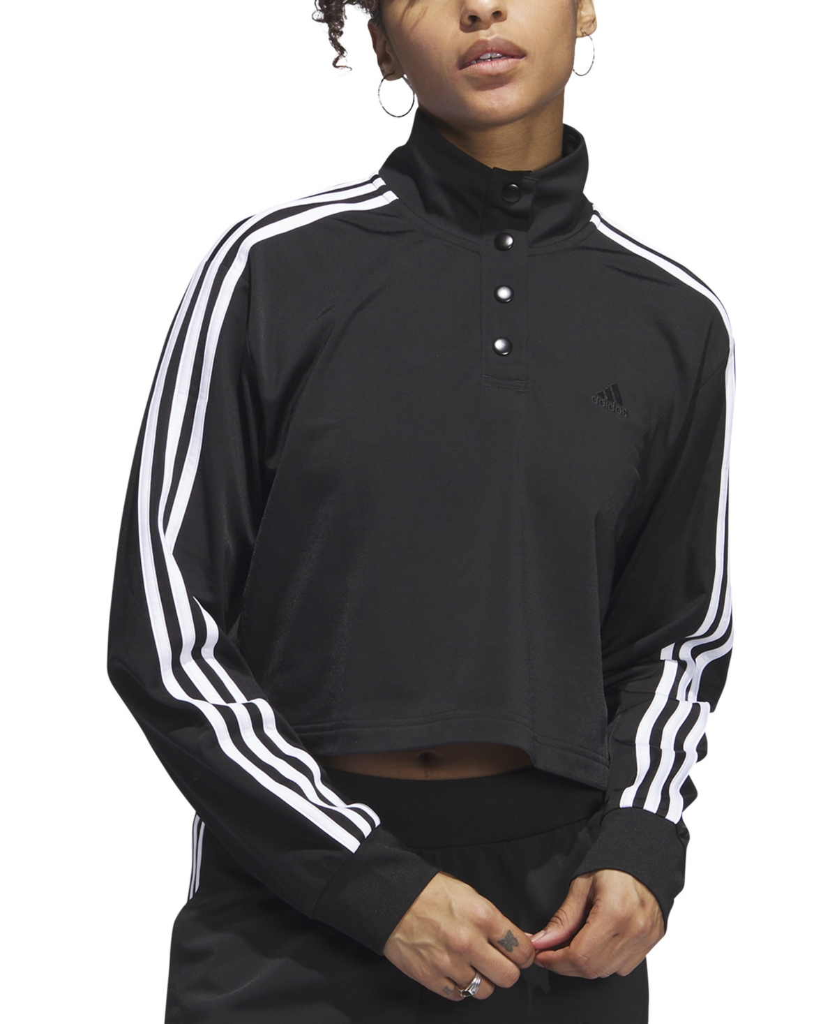Adidas Originals Women's Quarter-snap-up Tricot Pullover Top In Black