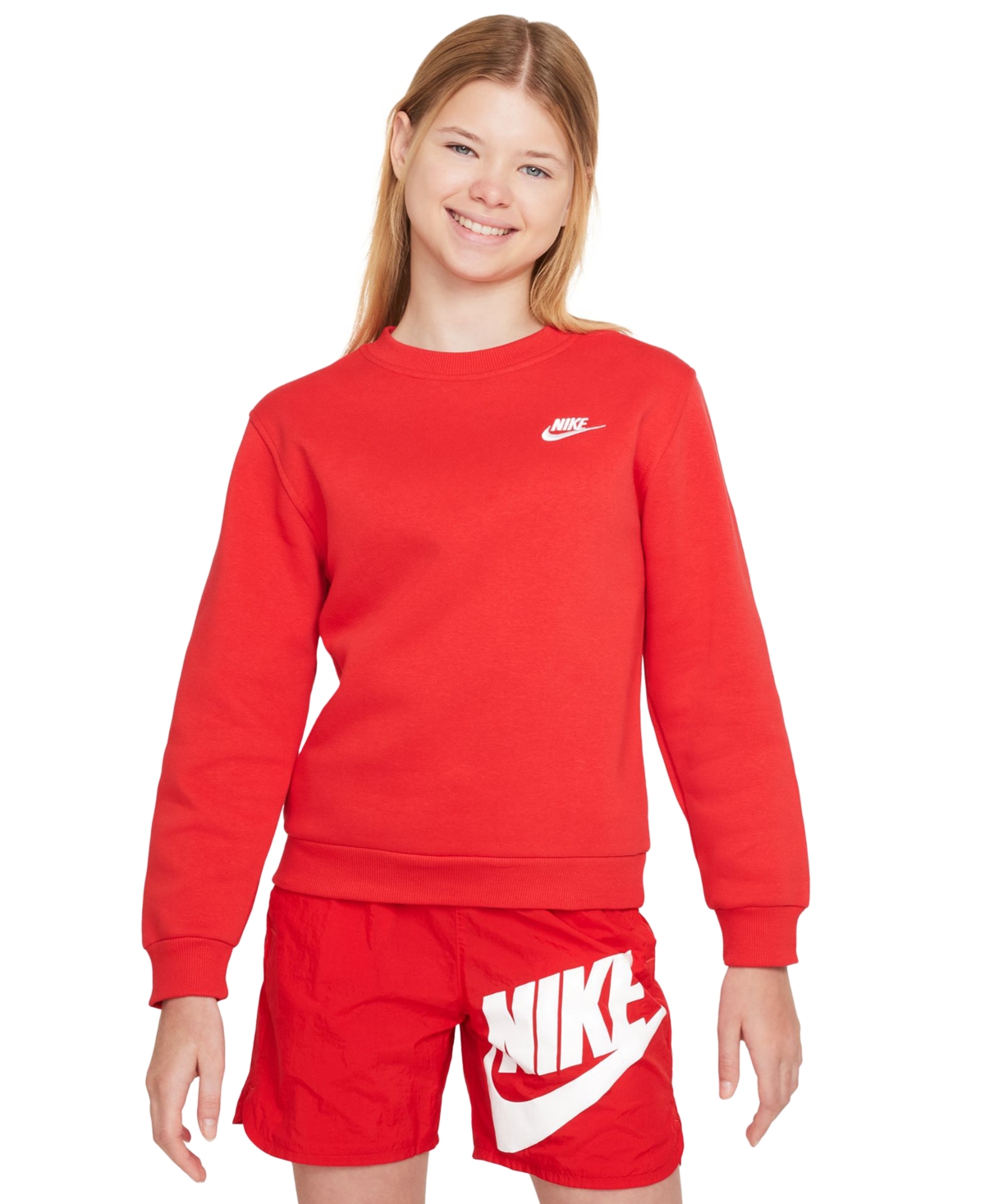 Shop Nike Big Kids Sportswear Club Fleece Classic-fit Sweatshirt In University Red,white
