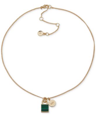 DKNY - Gold-Tone Logo & Stone Padlock Pendant Necklace, 16" + 3" extender
