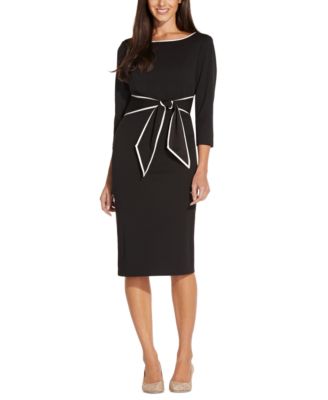 Adrianna Papell - Women's Tipped Tie-Front 3/4-Sleeve Dress