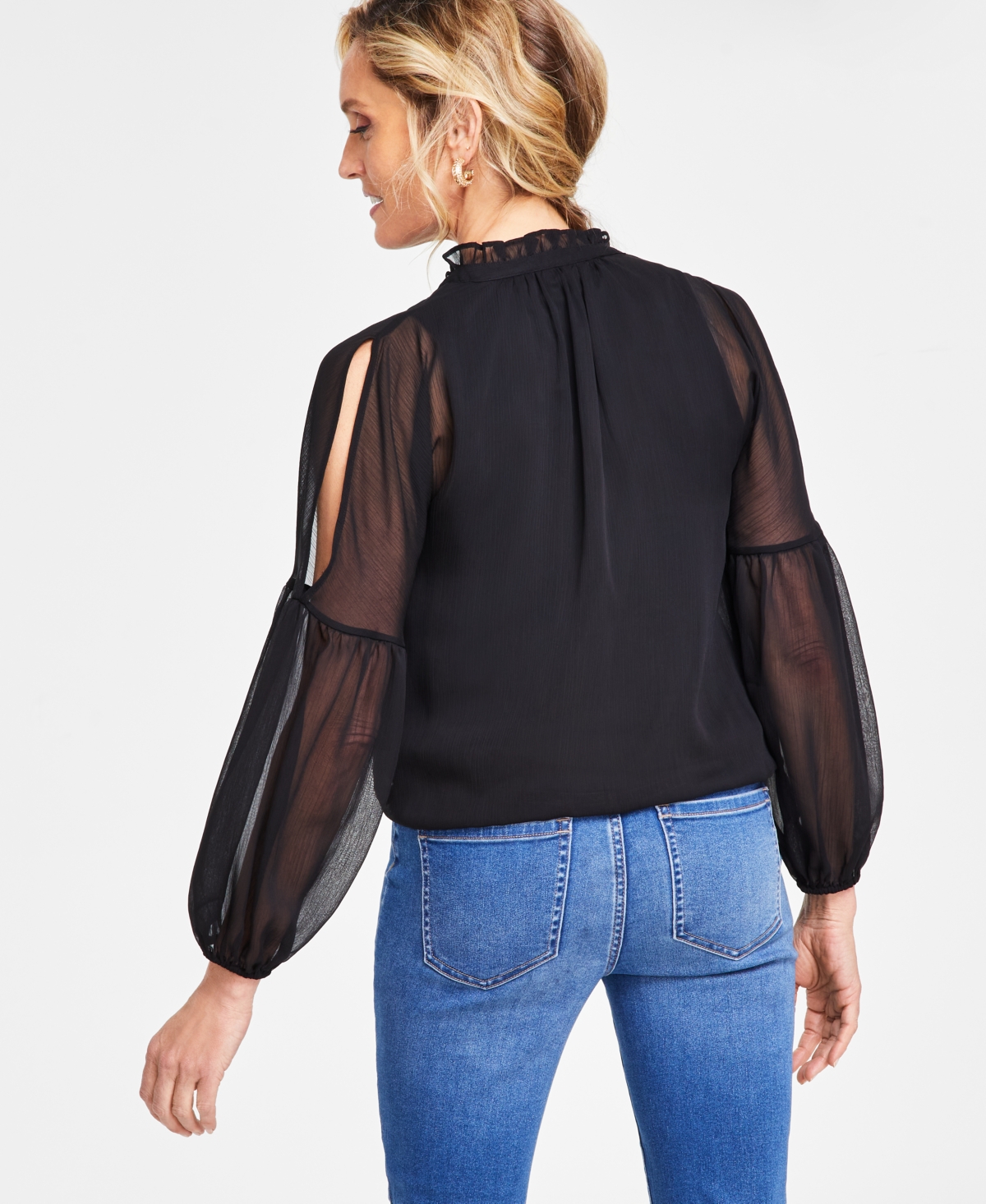 I.n.c. International Concepts Women's Crinkle Chiffon Cold-Shoulder Blouse, Created for Macy's