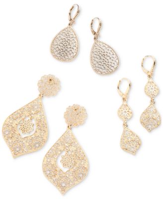 Gold-Tone Filigree Double Drop Earrings