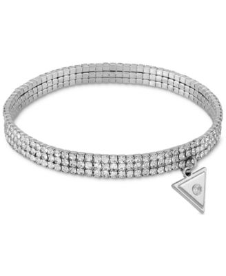 Gold-Tone V Logo Charm Rhinestone Stretch Bracelet