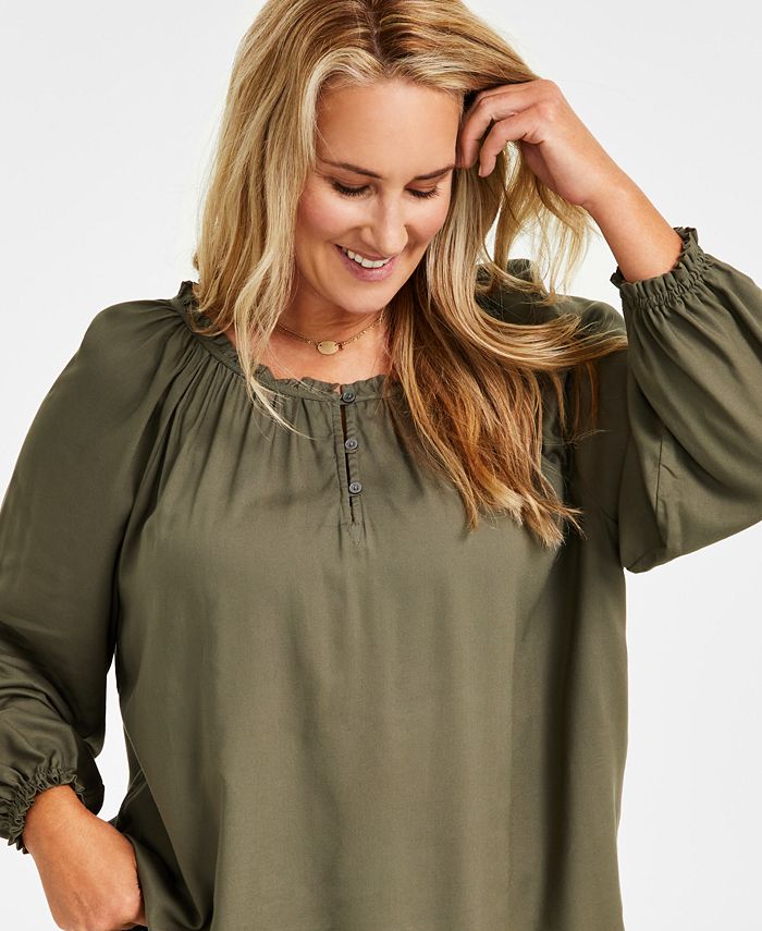 Style & Co Plus Size Long-Sleeve Peasant Top, Created for Macy's - Macy's