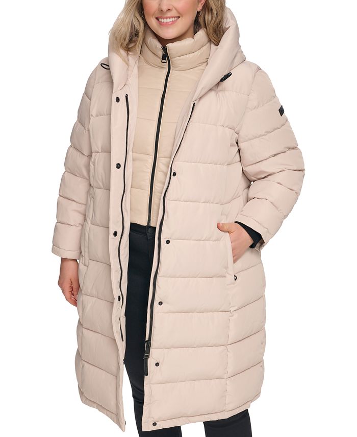 DKNY Women's Plus Size Bibbed Hooded Puffer Coat Macy's