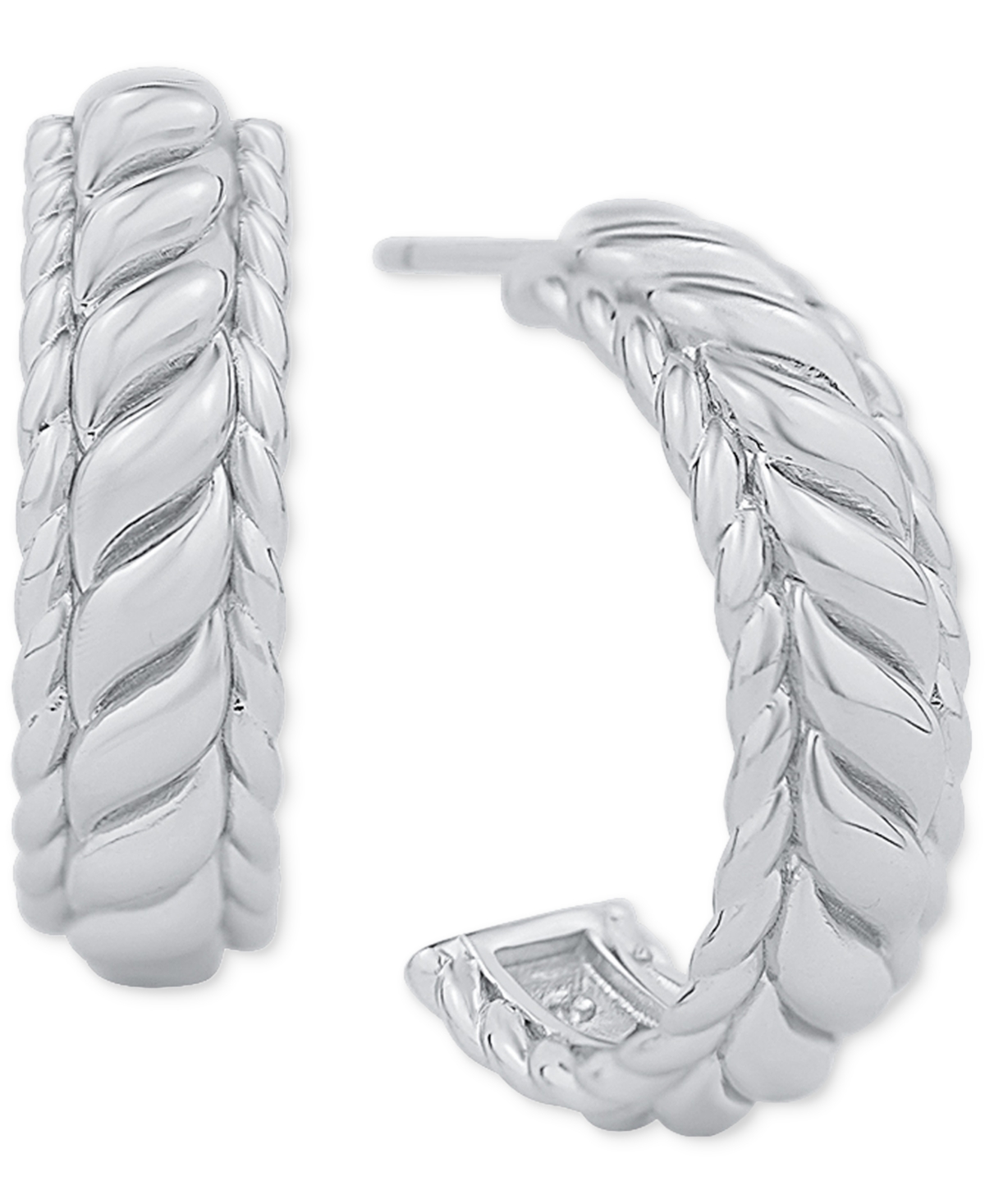 And Now This Polished Ribbed Small C-hoop Earrings, 0.76" In Silver Plated
