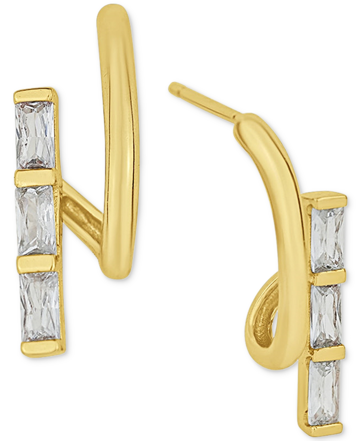 And Now This Cubic Zirconia Baguette Spiral Hoop Earrings In 18k Gold-plated Brass In Gold Plated