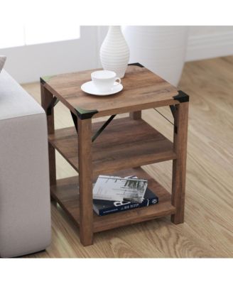 Green River Modern Farmhouse Engineered Wood End Table With Two Tiered Shelving And Powder Coated Steel Accents