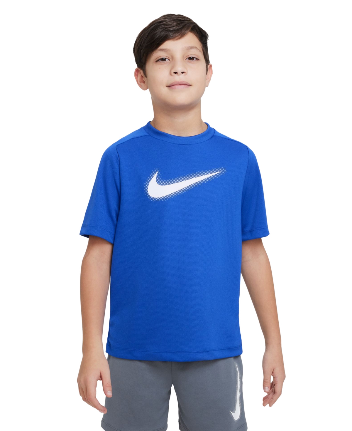Nike Kids' Big Boys Dri-fit Multi+ Logo-print Training T-shirt In Game Royal,white