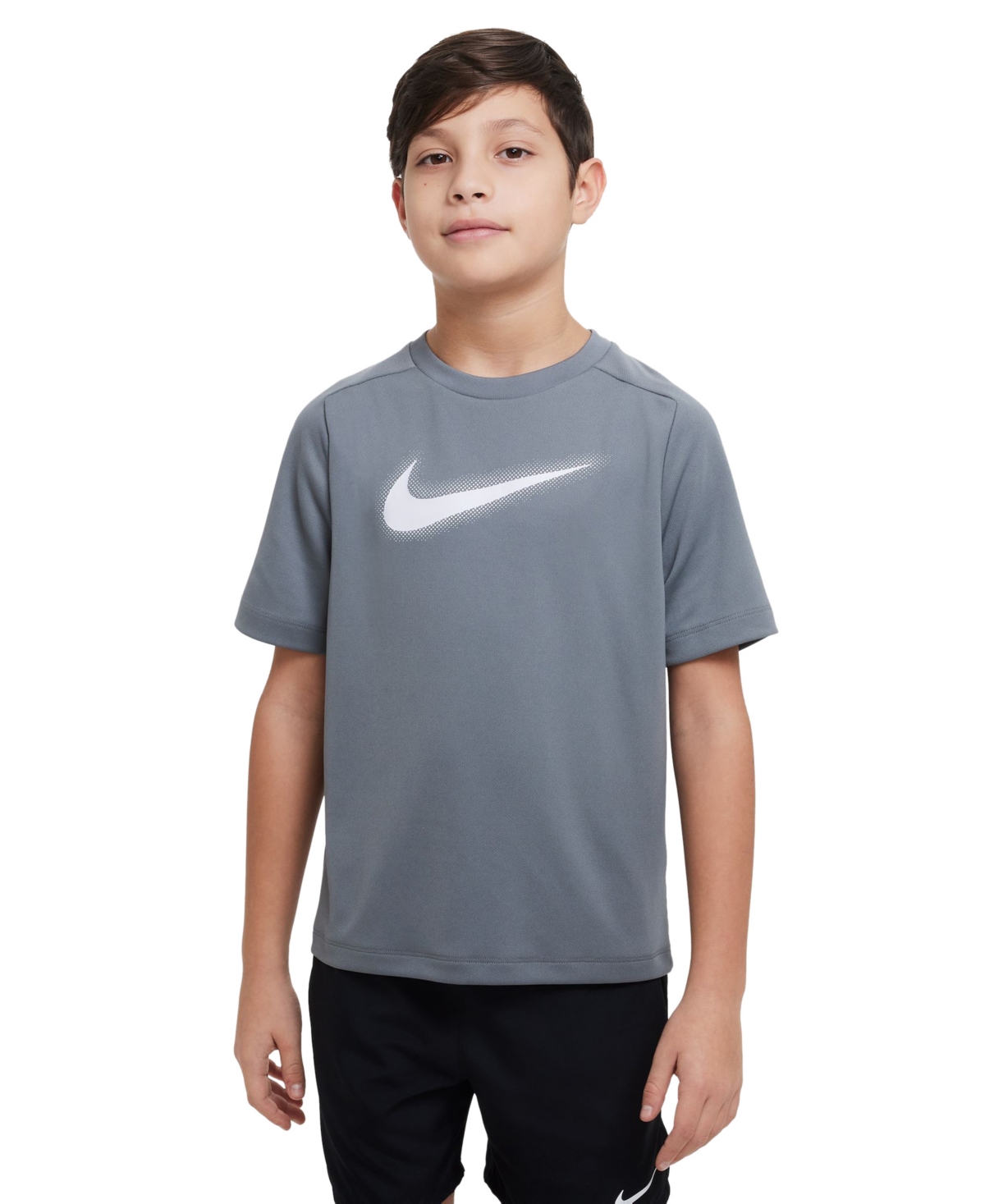 Nike Kids' Big Boys Dri-fit Multi+ Logo-print Training T-shirt In Smoke Grey,white