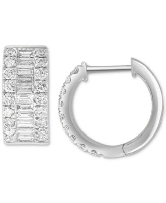 EFFY Collection - Diamond Baguette & Round Small Huggie Hoop Earrings (1-1/5 ct. t.w.) in 14k White Gold, 0.625"