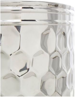 18" Stainless Steel Drum Geometric with Hexagon Patterned Exterior Accent Table
