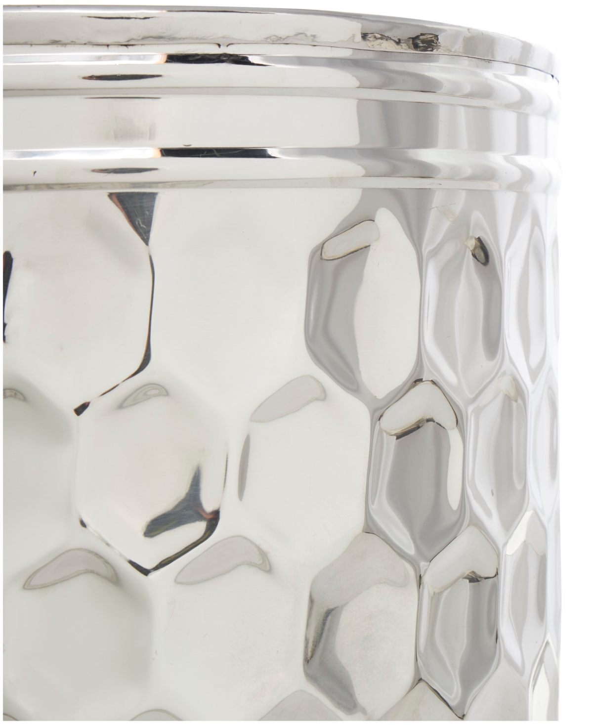 Rosemary Lane Stainless Steel Drum Geometric with Hexagon Patterned Exterior Accent Table