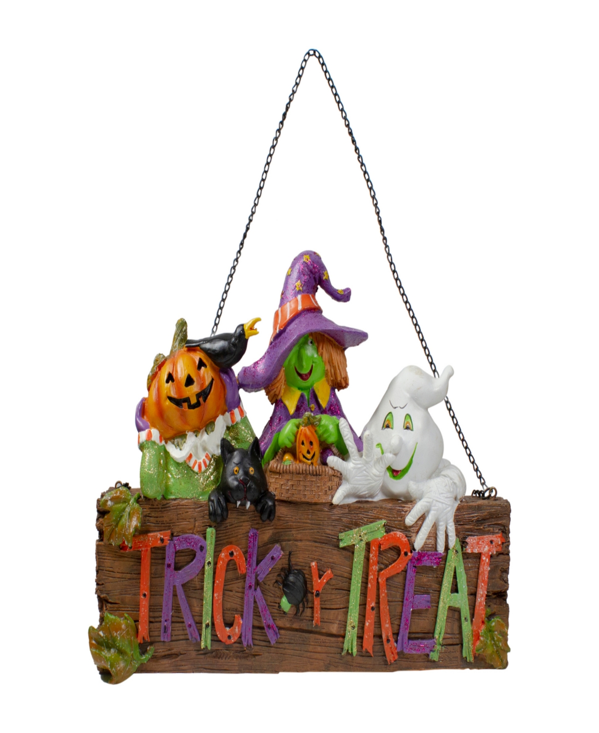 Northlight 13.5" Trick Or Treat Halloween Pumpkin Ghost And Witch Wall Decoration In Orange