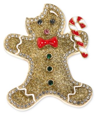 Holiday Lane - Gold-Tone Multicolor Pav&eacute; Gingerbread Pin