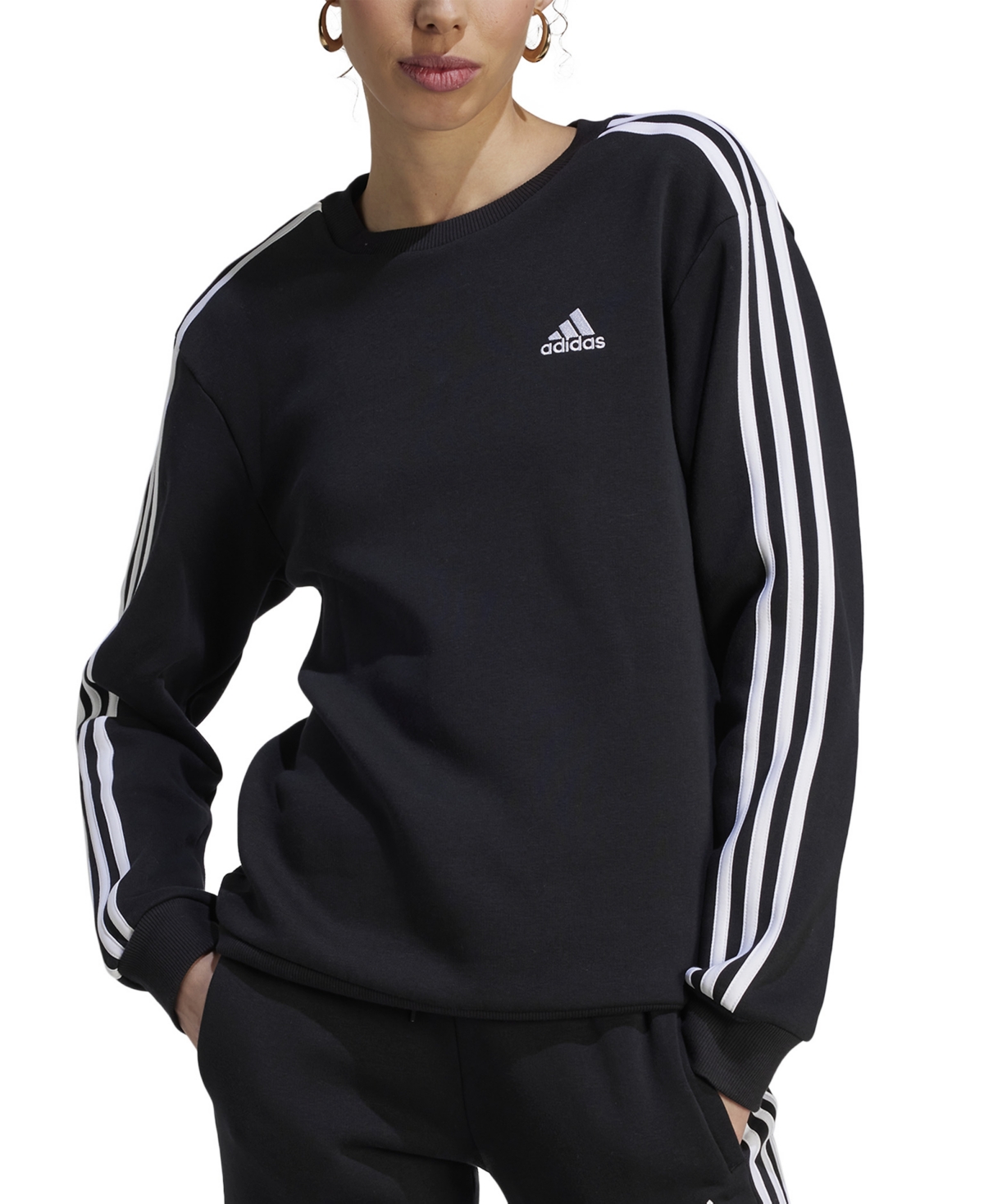 Shop Adidas Originals Women's 3-stripe Cotton Fleece Crewneck Sweatshirt In Clay Strata,clear Pink