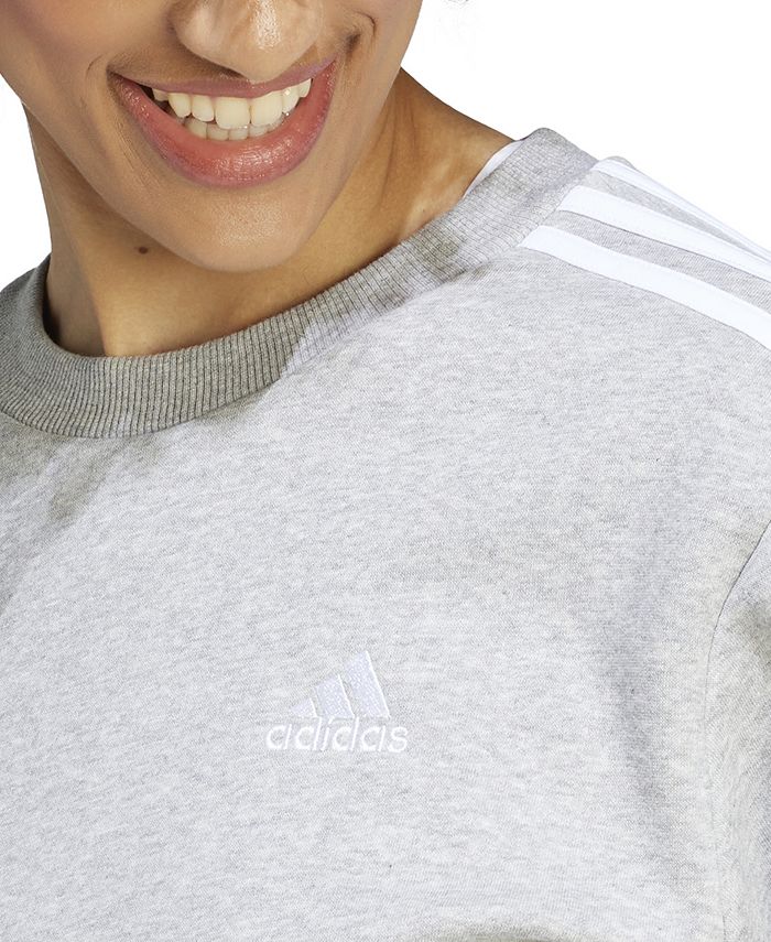 Size ... XL...adidas Women's 3-Stripe Cotton Fleece Crewneck Sweatshirt - Gray - XL