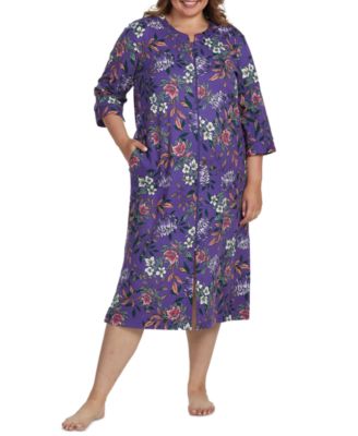 Miss Elaine - Plus Size Floral Long-Sleeve Zip-Front Robe