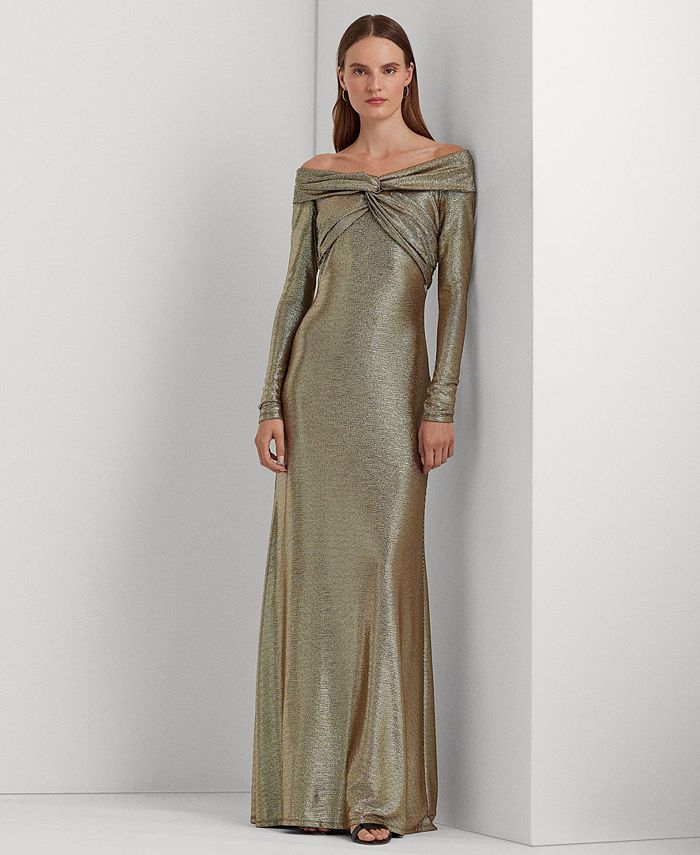 Lauren Ralph Lauren Women's Off-The-Shoulder Metallic Gown - Macy's