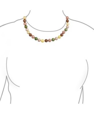 Classic Smooth Golden Pink Brown Green Multicolor Hand Knotted Simulated Pearl Strand Necklace 10MM 18 Inch